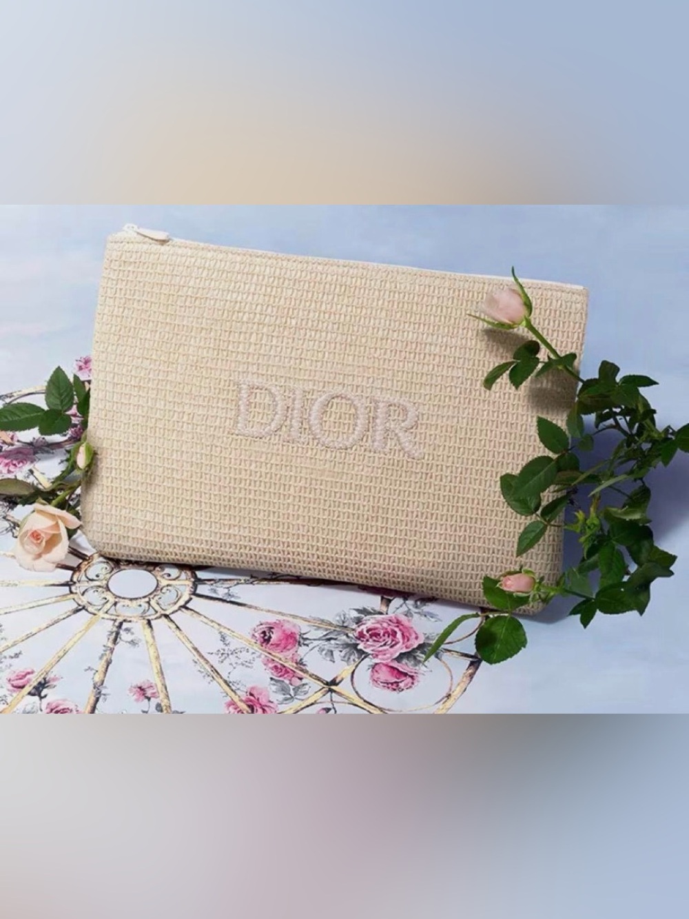 Christian Dior VIP Beauty Pouch Cosmetic Bag Beige 10.5” x 7.5” BNIB
